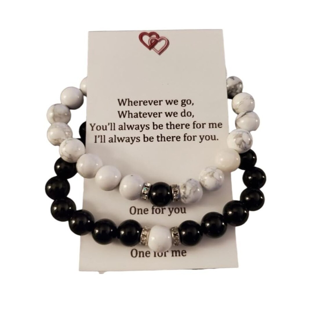 Magnetic Couples Bracelet Set White Howlite and Black Obsidian, Distance Bracelets, His and Her bracelets, Matching bracelets MakerPlace by